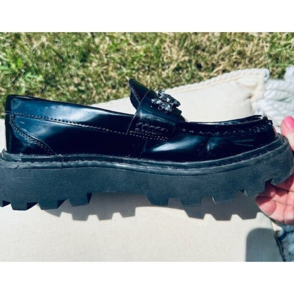 ZARA Women Platform Black Witchy Moccasins Shoes Front Rhinestones US 5.5/6-EU36 - Picture 5 of 5